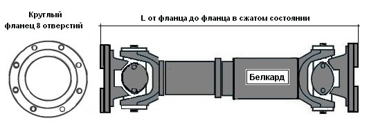 6443-2205010-01 Вал карданный КрАЗ-6443, L= 776+100 мм, фланец с 8 отверстиями (ОАО Белкард)